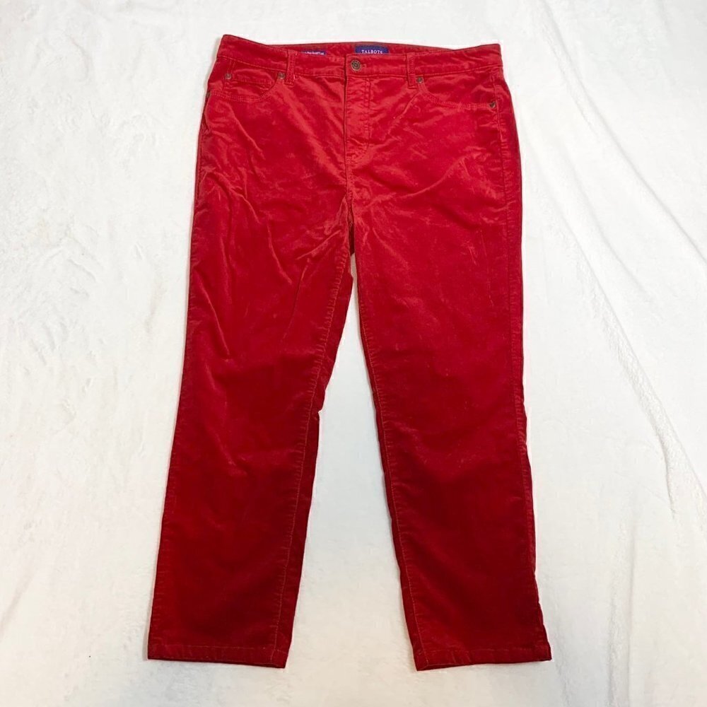 Talbots High-Rise Straight-Leg Pants Womens 14P‎ Red Corduroy Stretch Petite
